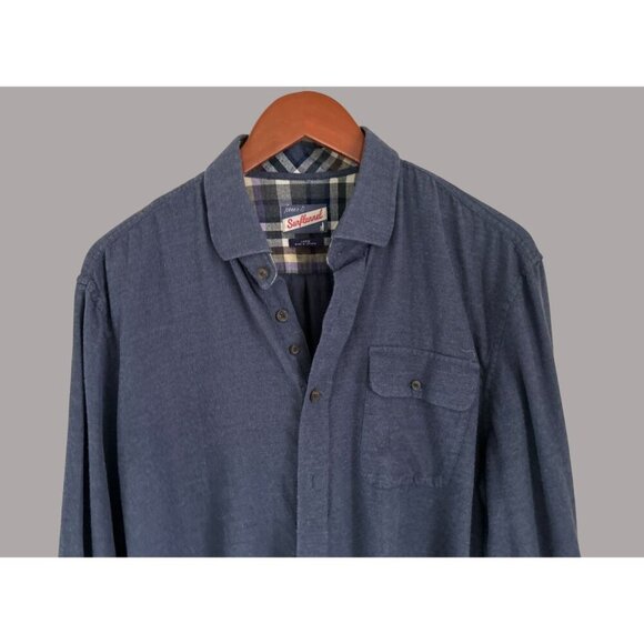 Johnnie-O Surf Flannel Shirt Large Navy Blue 100% Cotton Long Sleeve Button-Up W - Picture 2 of 7